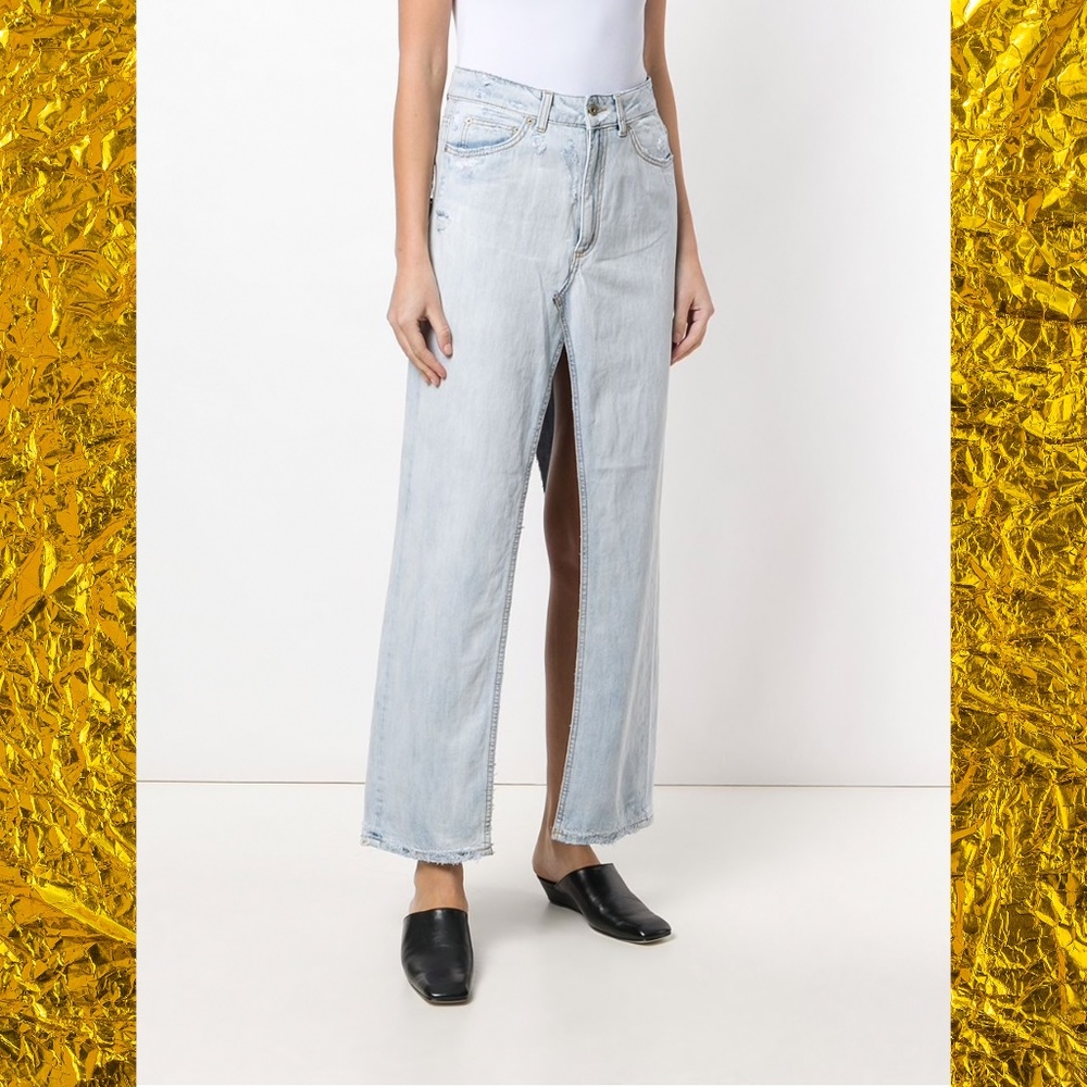 Dondup Long Denim Skirt in Light Blue